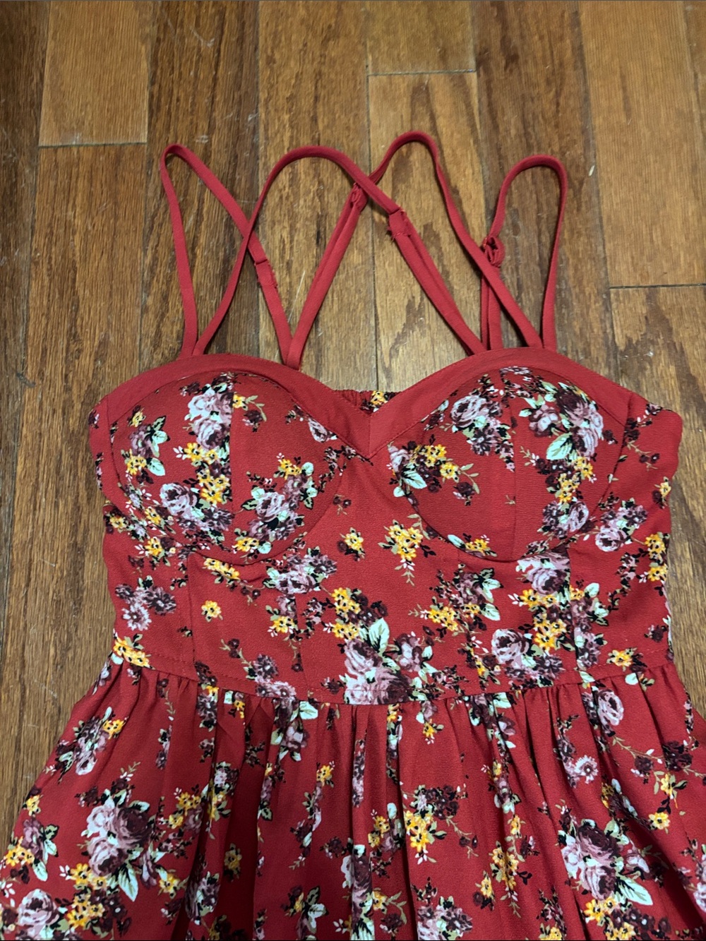 Xhilaration Red Floral Mini Dress with Strappy Back - Picture 2 of 8